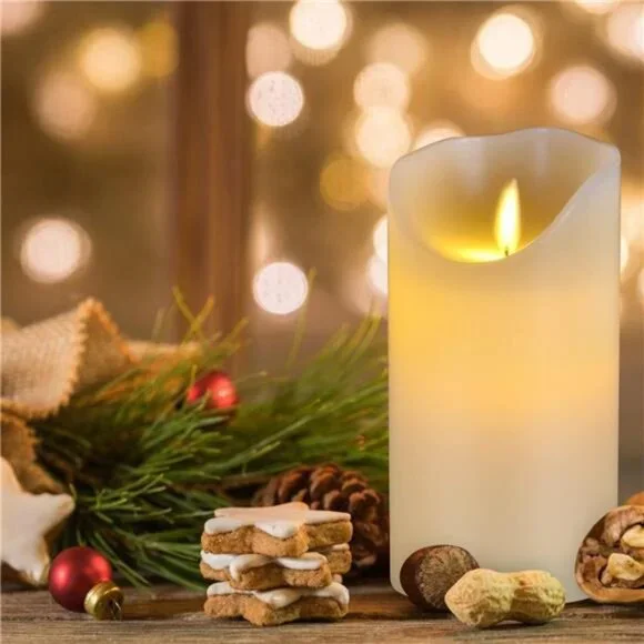 New Flameless Candles 6" Set of 2 Ivory Dripless Real Wax Pillars Realistic